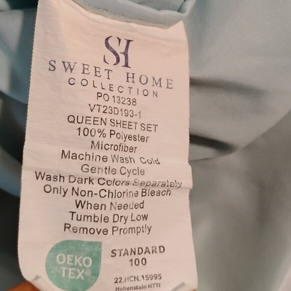 SWEETHOME MICRO FIBER DEEP POCKET QUEEN SIZE 100% POLYESTER LIGHT AQUA SHEET SET - Picture 6 of 6